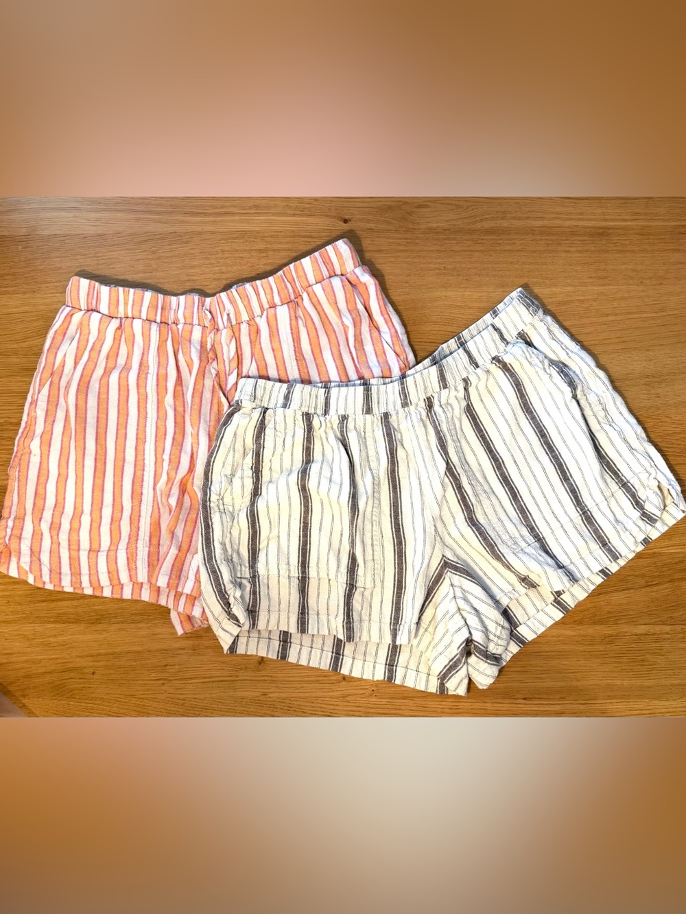 Universal Thread Striped Linen-Blend Shorts — Coral/White & Navy/White